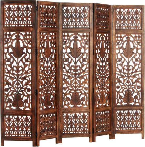 Kamerscherm 3 panelen handgesneden 120x165 cm mangohout bruin kopen