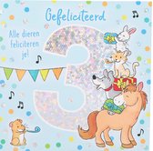 Depesche - Cijferkaart met muziek, vierkant met de tekst "3 - Gefeliciteerd - Alle dieren feliciteren je!" - mot. 006