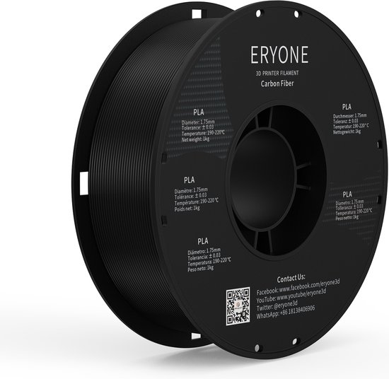 Eryone - Fibre de Carbone Noir - Filament PLA 1.75mm 1Kg - Pour Printer 3D  et Stylo 3D