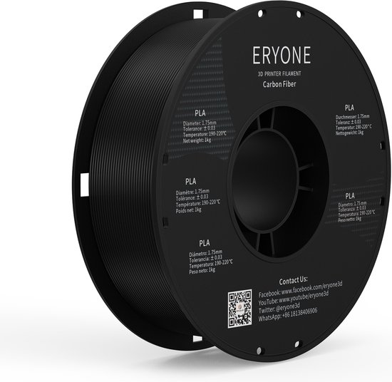 Eryone - Fibre de Carbone Noir - Filament PLA 1.75mm 1Kg - Pour