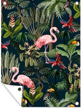 Tuin decoratie Jungledieren - Patroon - Kinderen - Flamingo - Papegaai - Kids - 30x40 cm - Tuindoek - Buitenposter