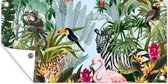 Wanddecoratie buiten Jungle - Natuur - Jongens - Meisjes - Kinderen - Zebra - Flamingo - 160x80 cm - Tuindoek - Buitenposter