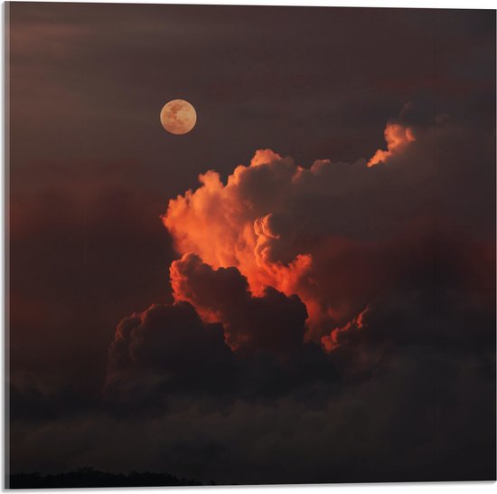 Acrylglas - Maan bij Wolken - 50x50 cm Foto op Acrylglas (Met Ophangsysteem)