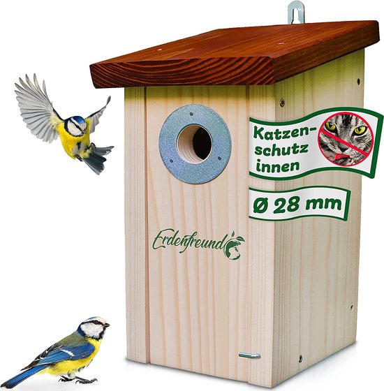 ERDENFREUND Meisen nestkast 32 mm katten-/marterbescherming binnen nestkast voor vogels met pikbestendige spechtbescherming van roestvrij metaal