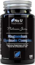 Nu U Nutrition - Magnesium Bisglycinaat - 250 mg - met Vitamine B, Zink en Pantothenic Acid - Magnesium Glycinate - 120 Vegan Capsules - Magnesium BisGlycinate - Magnesium Glycinaat -
