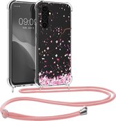 kwmobile telefoonhoesje geschikt voor Samsung Galaxy A54 5G - Hoesje met telefoonkoord - Back cover voor smartphone - Case in poederroze / donkerbruin / transparant