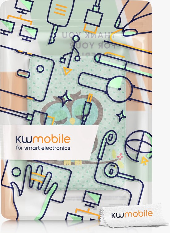 kwmobile e-reader hoesje geschikt voor Kobo Clara 2E hoes - E reader flip case met magnetische sluiting - Ereader cover - Slapende Uil design in turquoise / bruin / mintgroen van kwmobile — afbeelding 3