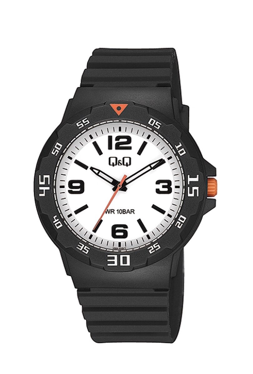 QQ-Horloge-Jongens-Mannen-Waterdicht-10BAR-Zwemmen-Sporten-Rubber band-43MM-Zwart-Oranje