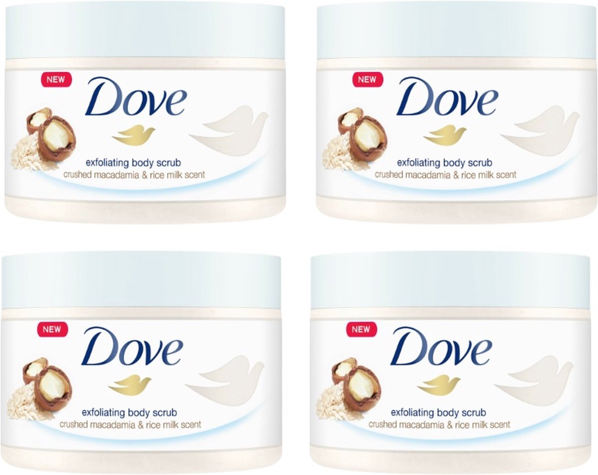 Dove Body Scrub Macadamia & Rice Milk - 4x225ml - Voordeelverpakking