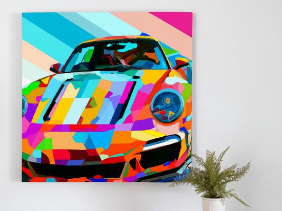 Geometrische kleurrijke Porsche kunst - 100x100 centimeter op Canvas | Foto op Canvas - wanddecoratie