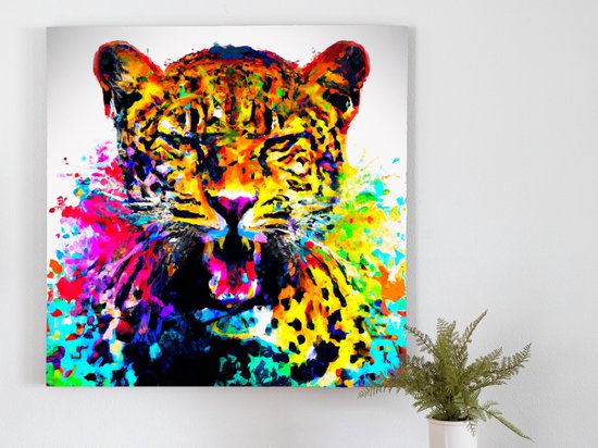 Laid-back Leopard Love kunst - 80x80 centimeter op Canvas | Foto op Canvas - wanddecoratie