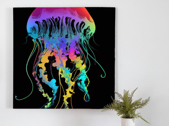 Rainbow prism jellyfish | Rainbow Prism Jellyfish | Kunst - 60x60 centimeter op Canvas | Foto op Canvas - wanddecoratie schilderij