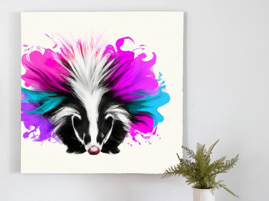 Rainbow Skunk Explosion kunst - 80x80 centimeter op Canvas | Foto op Canvas - wanddecoratie