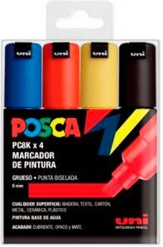 UNI Posca viltstiften, PC8K, afgeschuinde punt, basiskleuren