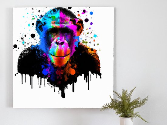 Colorful Chimpanzee Explosion kunst - 40x40 centimeter op Canvas | Foto op Canvas - wanddecoratie