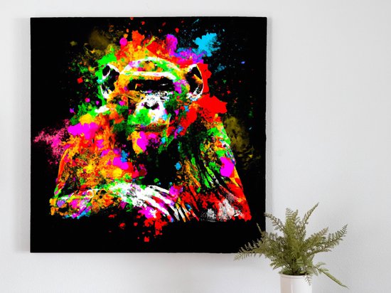 Vibrant rainbow chimps | Vibrant Rainbow Chimps | Kunst - 60x60 centimeter op Canvas | Foto op Canvas