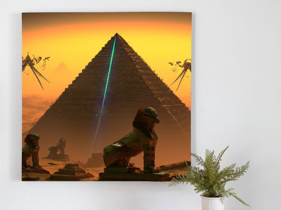 The Digital Sphinx: A Cyber Pyramid in the Information Age kunst - 80x80 centimeter op Canvas | Foto op Canvas - wanddecoratie