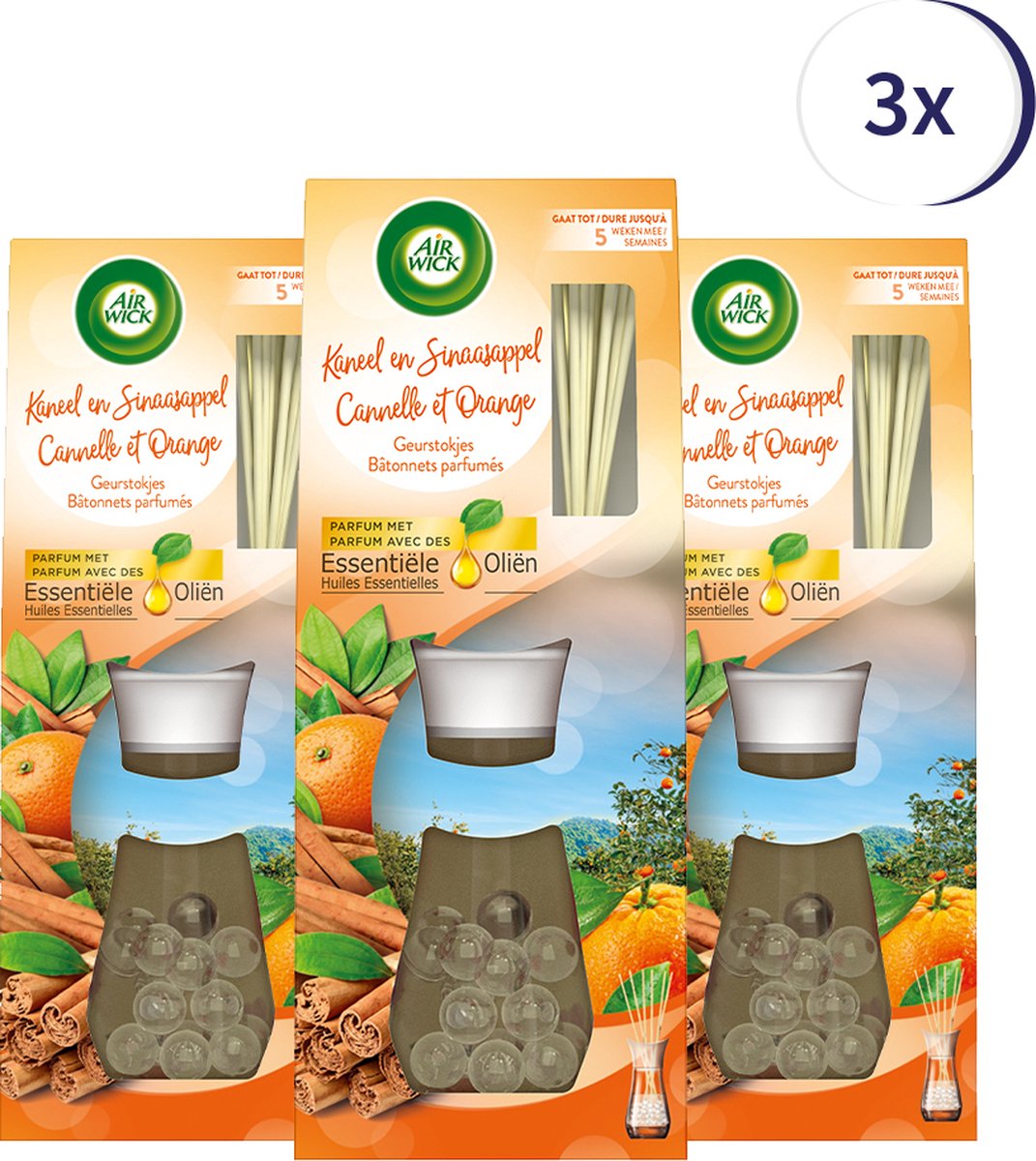 Air Wick Reeds Essential Oils Cinnamon & Orange 33ML x3