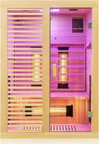 Cabine infrarouge MARA - Sauna infrarouge - 1/2 personnes - Radiateur à spectre complet - Lumière LED colorée - Bois de pin Hemlock - Marron - Pratique - Bluetooth, FM, MP3, USB - ‎130 x 105 x 190 cm