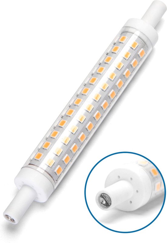 Lampe tige R7s blanc chaud 2700K dimmable (variateur de bord de fuite) | 118mmx15mm - LED 10W=90W halogène - 950~1000 Lumen