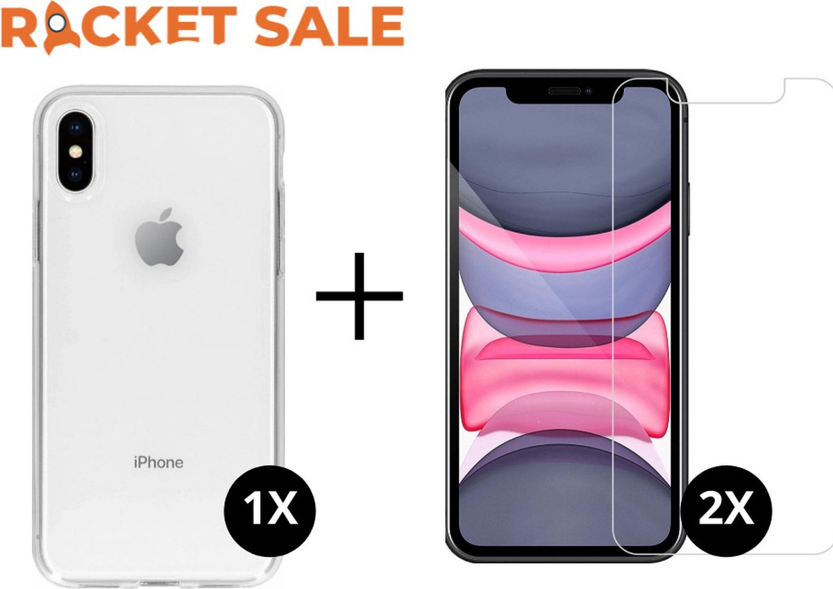 Rocket Sale ® iPhone X hoesje transparant - iPhone XS hoesje transparant - iPhone 10 hoesje transparant siliconen case hoes cover - 2x iPhone X/XS screenprotector screen protector