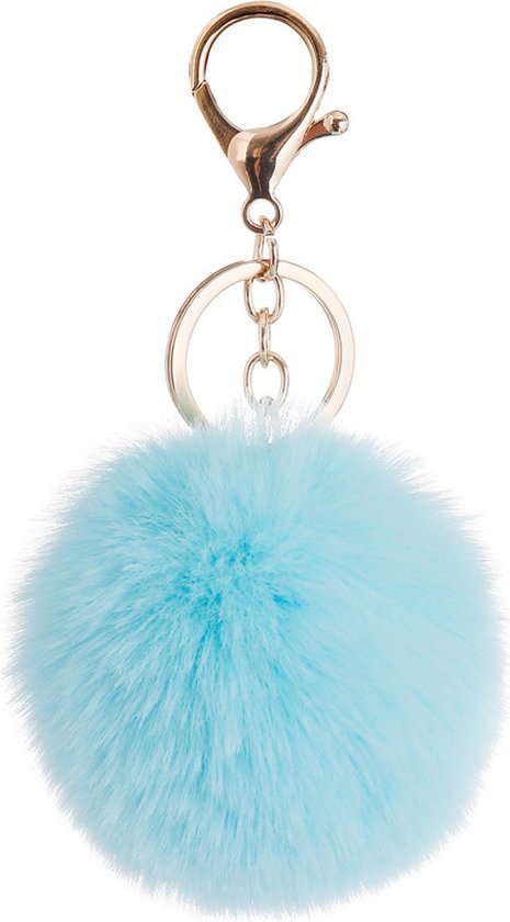 - Pluizige - Sleutelhanger - Keychain - Dames - Imitatie - Bont - Fakefur - Lichtblauw -