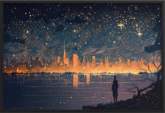 Peinture sur verre - Peinture Panorama - Peinture Skyline - Style Van Gogh  - Nuit... | bol