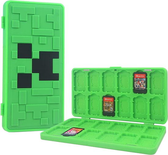 Foto: Yes in lab 24 in 1 game card case geschikt voor nintendo switch creeper kaarthouder opbergdoos voor speelkaarten beschermhoes premium case 24 slot kaart opslag beschermtas opbergen spelletjes game etui accessoire