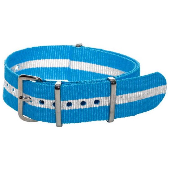 Premium Sky Blue White - Nato strap 22mm - Stripe - Horlogeband Blauw Wit