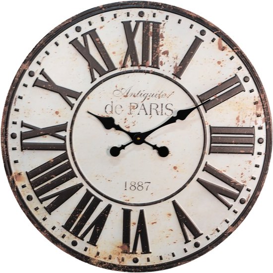 HAES DECO - Grande Horloge Murale 70 cm XXL Vintage Zwart Wit - Cadran  Chiffres... | bol