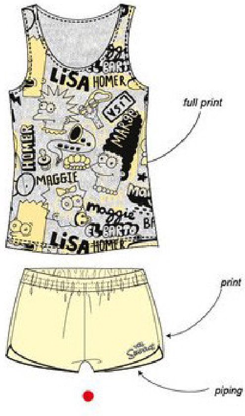 The Simpsons dames shortama / pyjama, volwassenen, grijs/geel, maat S
