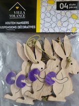 4 Houten Paashaasjes voor paasboom - paashangers voor paastakken - paasdecoratie Pasen