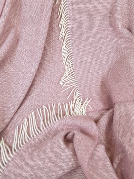 Vintage XXL wollen deken Nederlandse Wolfederatie in roze beige bruin geblokt, dubbelzijdig