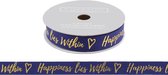 "CGB GIFTWARE W&R ‘Happiness Lies’ Within Navy 5MxD2cm 100% Cotton Glitter Ribbon "