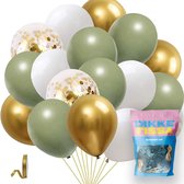 Dikke Fissa® 50 stuks Olijf Groen, Goud & Wit Ballonnen - Verjaardag, Bruiloft, Babyshower Versiering - Latex & Helium Geschikt