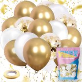Épais Fissa® 70 pcs Ballons à l'hélium Goud et Wit avec ruban - Décoration de fête d'anniversaire - Confettis en papier - Latex