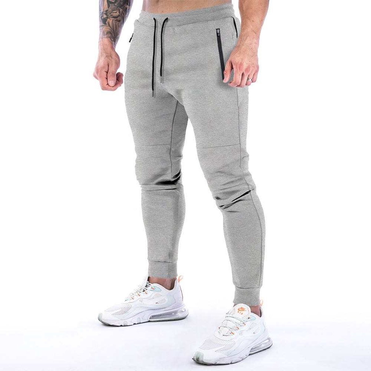 Joggingbroek heren - Trainingsbroek heren - Joggingbroek heren volwassenen - Sweatpants - Sportbroek heren - Lange sportbroek met rits - Aansluitend - Grijs maat S