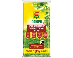 COMPO Gazonmeststof Plus - met indirecte werking tegen onkruid en mos - voedt tot 8 weken lang - zak 18,2 kg + 1,8 kg gratis (400 m²)