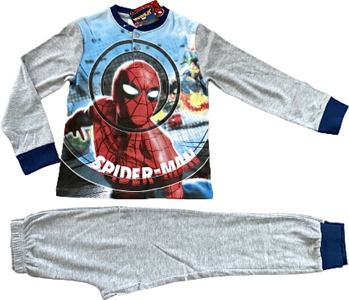 Marvel Spiderman Pyjama - Lange mouw - Dik Katoen - Grijs - Maat 134 (9 jaar)