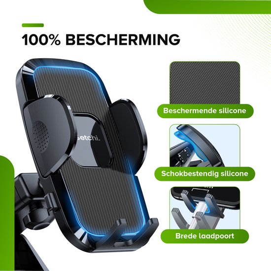 iSetchi Support Téléphone Voiture 3-en-1 - Ventouse Extra Robuste & 2 Pinces Grille d'Air - Support Voiture - Convient également aux Grilles Rondes - Universel - Pour iPhone, Samsung & Android