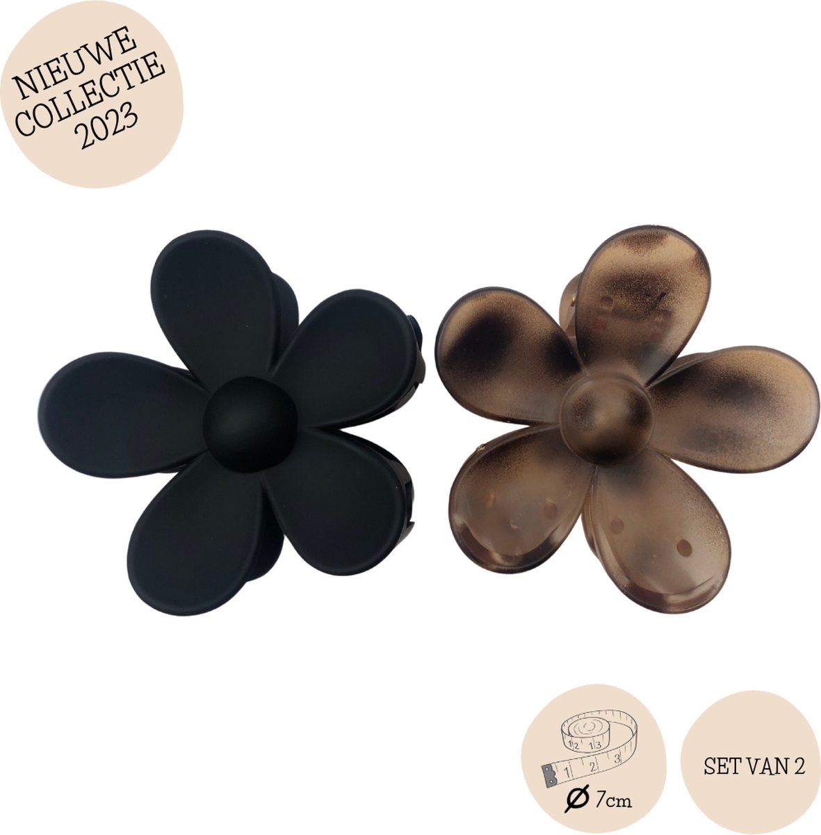 Arty's Haarclip Flower - Haarclip Vrouwen en Meisjes - Hoge Kwaliteit - Bloem - Set van 2 - Zwart/Panterprint