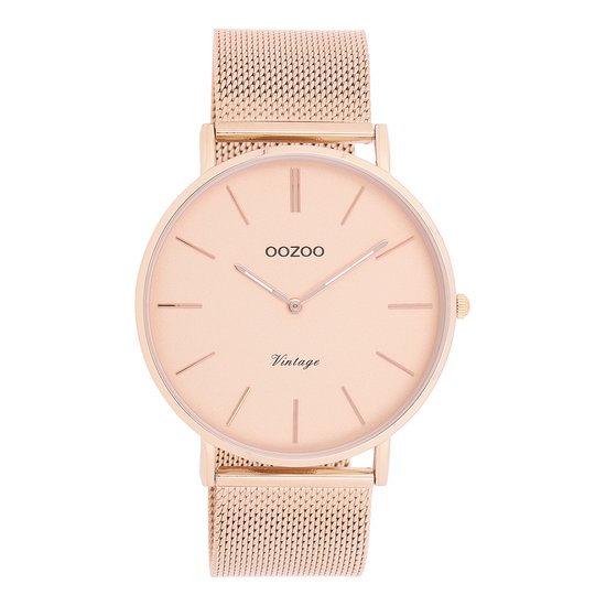 OOZOO Vintage series - rosé goudkleurige horloge met rosé goudkleurige metalen mesh armband - C9920 - Ø44
