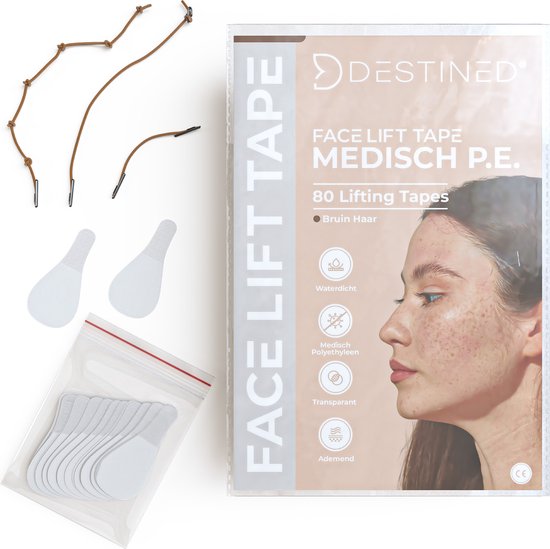 Foto: Destined facelift tape 80 stuks facelift apparaat face tape huidverjongingsapparaat chirurgie alternatief bruin