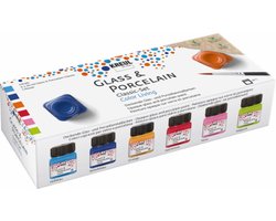 Kreul - glass & porcelain verf - 6 kleuren van 20ml - 1 penseel
