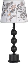 HAES DECO - Tafellamp - City Jungle - Vogels met Apen bedrukte Lamp, formaat Ø 24x37 cm - Zwart met Bruin / Grijs - Bureaulamp, Sfeerlamp, Nachtlampje