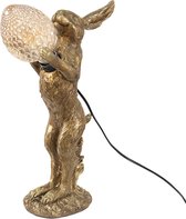 HAES DECO - Tafellamp - City Jungle - Goudkleurig Konijn, formaat 12x24x41 cm - Goudkleurig Polyresin - Bureaulamp, Sfeerlamp, Nachtlampje