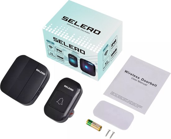Selerd V5 - Zwart - Draadloze Deurbel - Plug & Play - IP44 Waterdicht - 4 Volumes - 52 Melodieën - Incl. Batterij - Deurbel Draadloos - Oplichtende Led - 5 jaar garantie — afbeelding 2