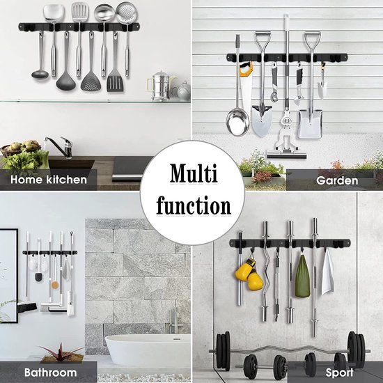 Bezemhouder Wand / Bezemhouder - Gereedschap houder - Bezem ophangsysteem Multi Wand Houder - Hanging system garden tools - 5 houders + 4 haken van Simply Home — afbeelding 2