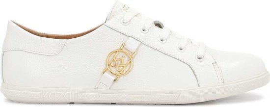 White leather sneakers decorated with a monogram