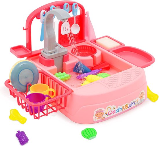 Cinqo- Évier de cuisine, ensemble de jouets avec circuit d'eau et  lave-vaisselle